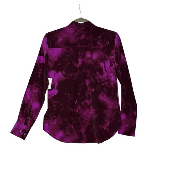Equipment Signature Purple Pattern Silk Long Sleeve Top| Size XS - Picture 5 of 6